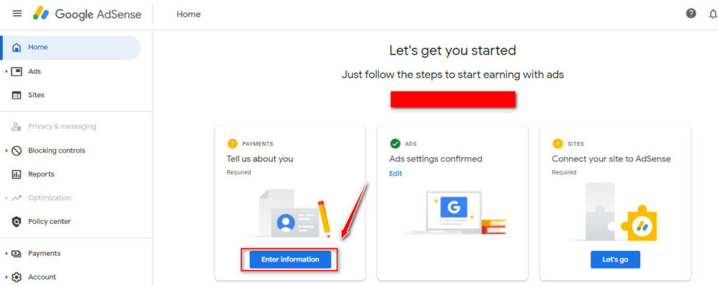 how to apply for google adsense - add payment information