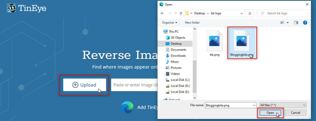 How to use tineye reverse image search on PC by uploading image
