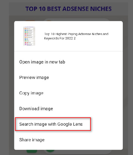 Search with an image from other websites on Android