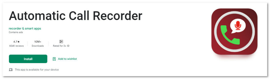 Automatic Call Recorder by Recorder & Smart Apps