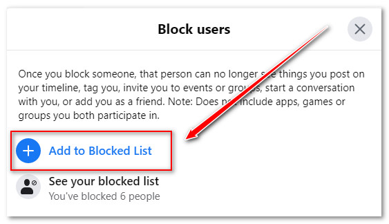 click on add to blocked list