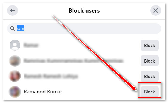 type name and click on the block button