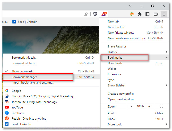 click on bookmarks and bookmark manager