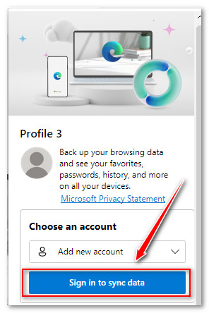click on sign in to sync data button