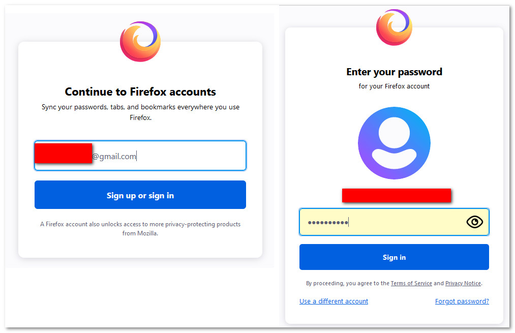 sign in with your firefox user id and password