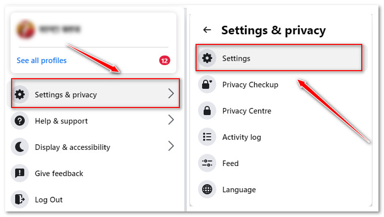 Click on Settings & privacy, then click Settings