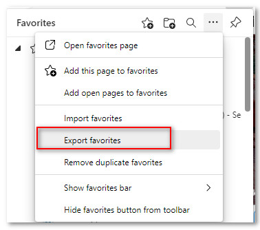 click on export favorites