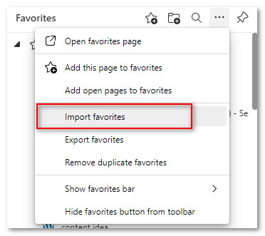  click on import favorites