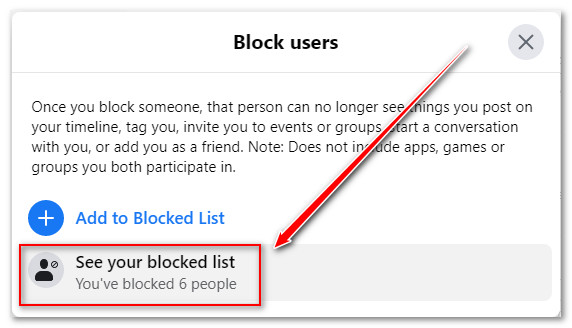 click on See your blocked list