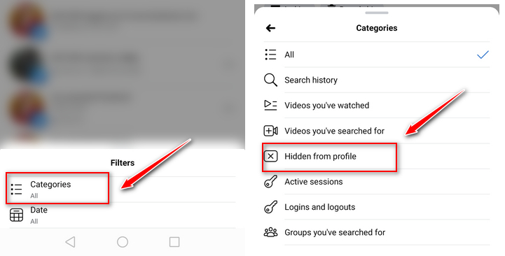 tap on categories and hide from profile